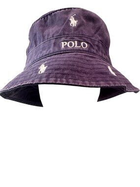 Polo Ralph Lauren Bucket Hat Mens Embroidered Allover Pony Logo Cotton Navy READ